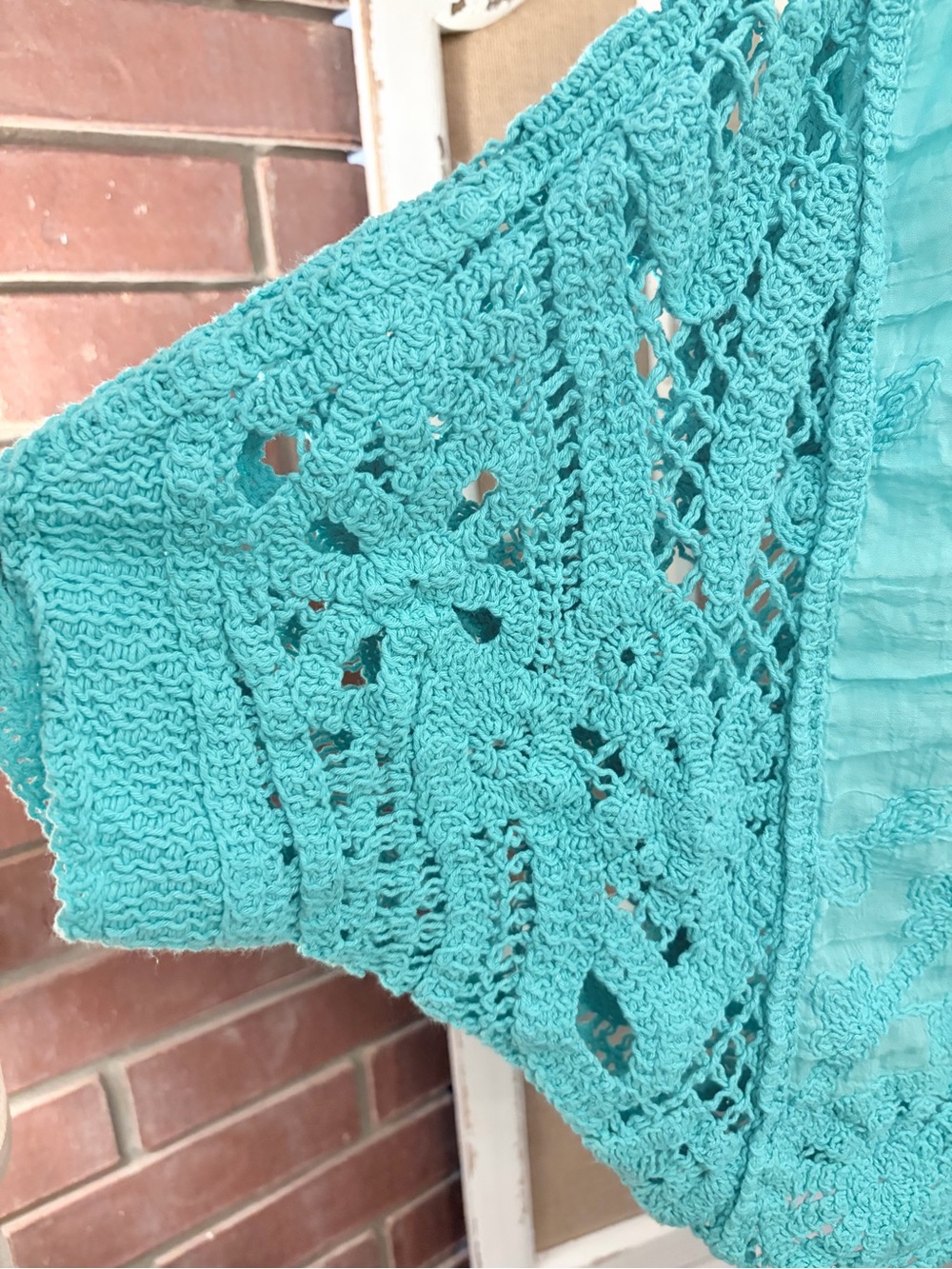 POL NWOT Turquoise Crochet Batwing Button Down Boho Top One Size - Picture 2 of 9